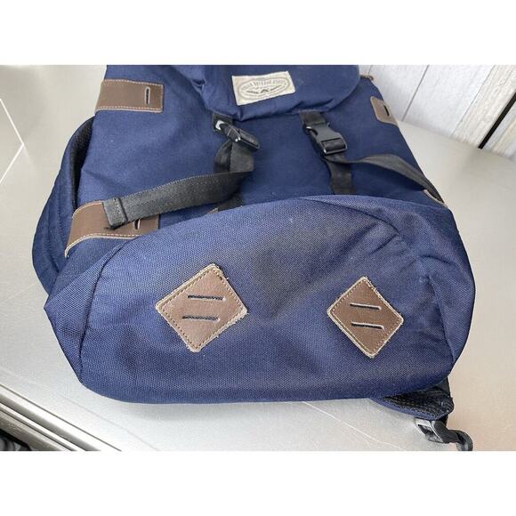 Poler Outdoor Stuff Blue Tan Leather Backpack Drawstring Lightweight Bag Oregon - Picture 2 of 9